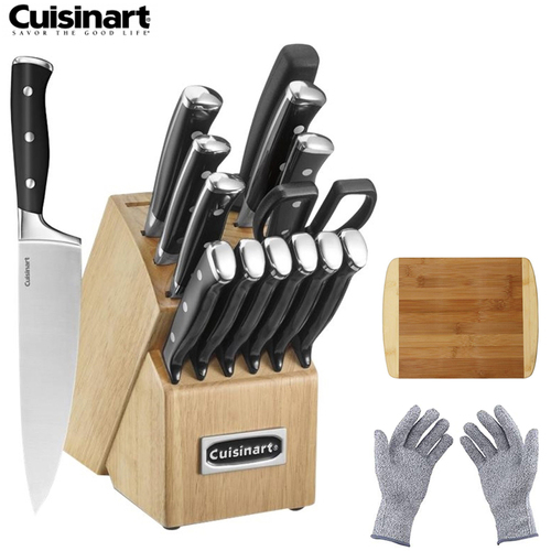Cuisinart Triple Rivet Collection 15Pc. Cutlery Block Set w/ Cutting Board & Gloves