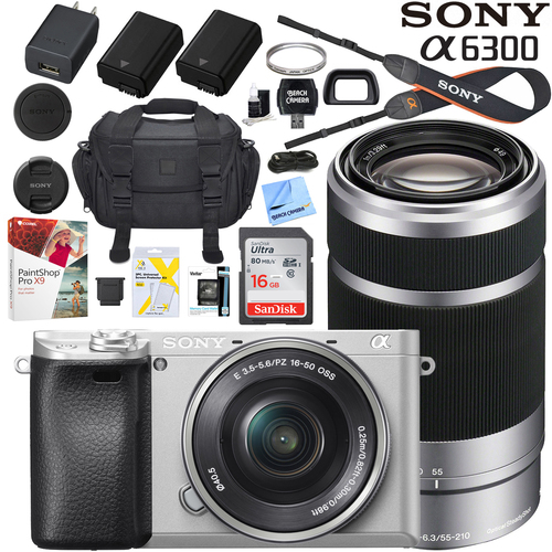 Sony a6300 4K Mirrorless Camera ILCE-6300LS 16-50mm & 55-210mm 2 Lens Bundle Silver