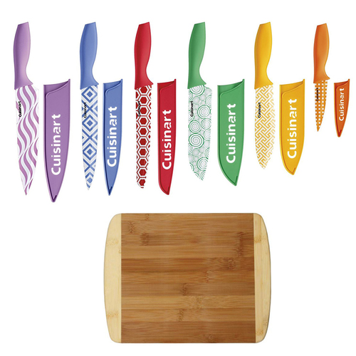 Cuisinart 12 Piece Printed Color Knife Set With Blade Guards + Cutting Board