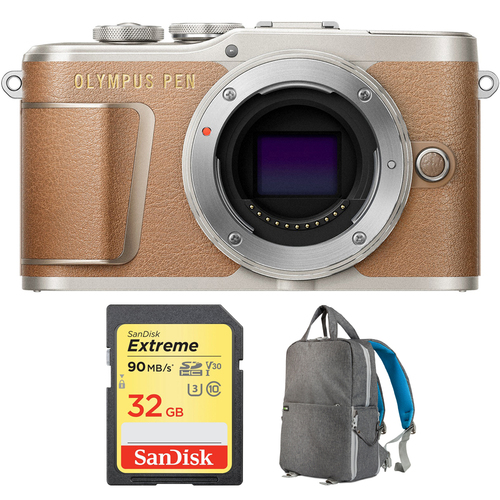 Olympus PEN E-PL9 16.1 MP Mirrorless Camera Body Honey Brown + 32GB Card Bundle