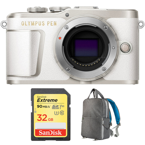 Olympus PEN E-PL9 16.1 MP Mirrorless Camera Body Pearl White + 32GB Card Bundle
