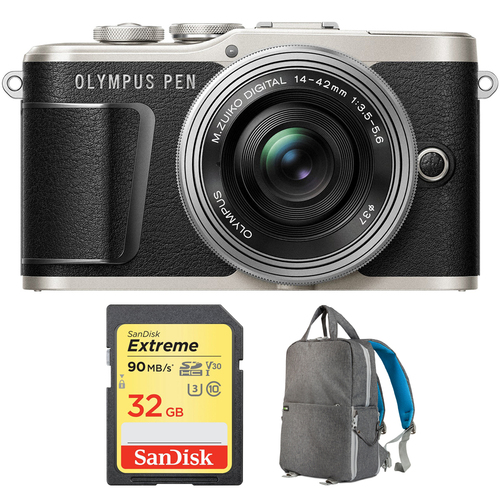 Olympus PEN E-PL9 Onyx Black Body 14-42mm F3.5-5.6 EZ Lens Kit + 32GB Card Bundle