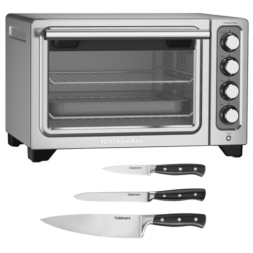 KitchenAid 12` Compact Convection Countertop Oven Silver Refurbished + Knife Set