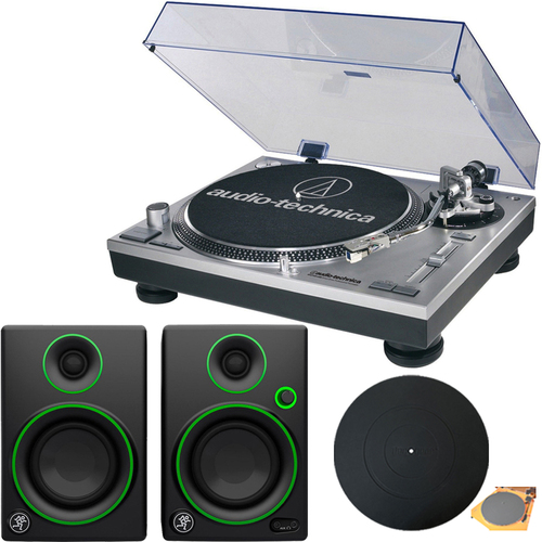 Audio-Technica ATLP120USB Direct-Drive Pro Turntable + Mackie CR3 Green Speakers + Platter Mat