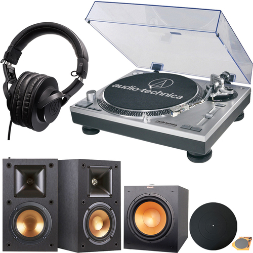 Audio-Technica ATLP120USB Stereo Turntable + R-15PM Speakers R-10SWi Subwoofer & Headphones