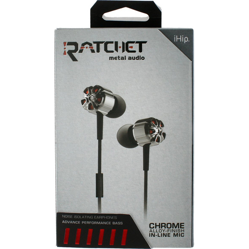iHip Ratchet Chrome Metal Audio Noise Isolating Earphones IP-RATC-CHROME