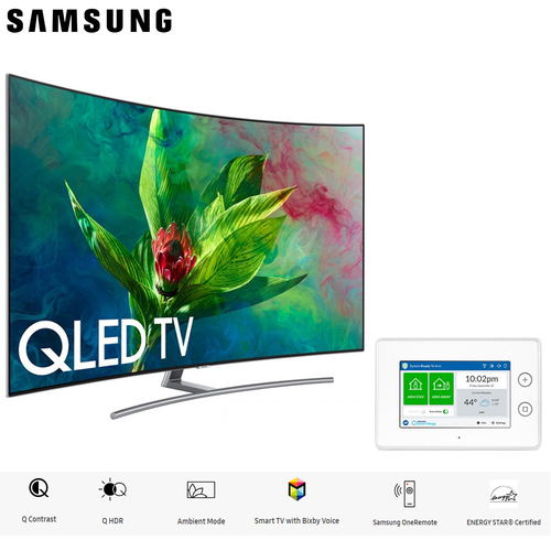 Samsung 65` Q7 QLED Curved Smart 4K UHD TV 2018 Model w/ Home Security Starter Kit