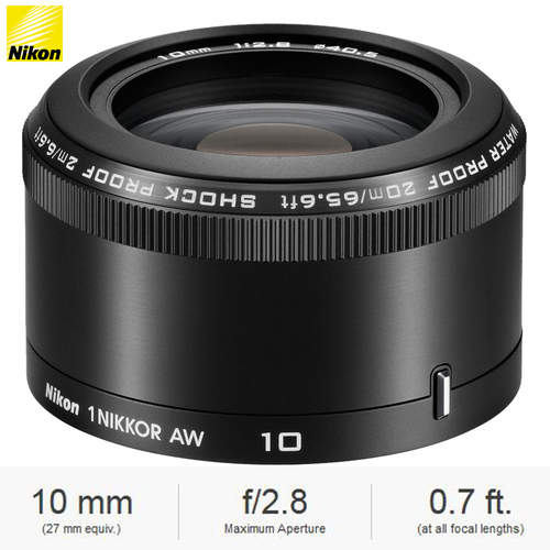 Nikon 1 NIKKOR AW 10mm f/2.8 Lens Black (3361B) - (Certified Refurbished)