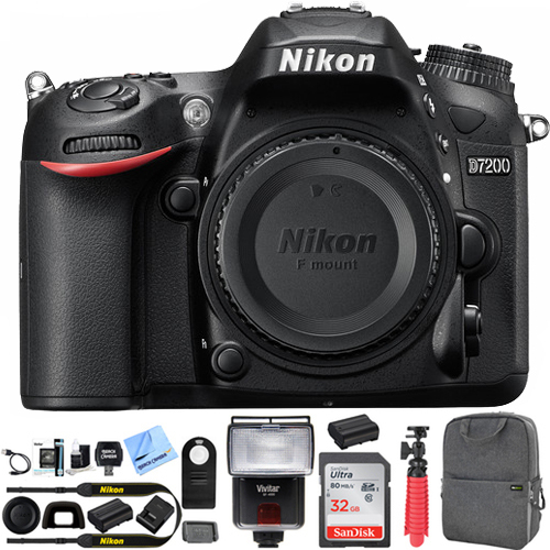 Nikon Nikon D7200 DX-Format 24.2MP HD DSLR Camera Body w/ 32GB Expansion Pro Bundle