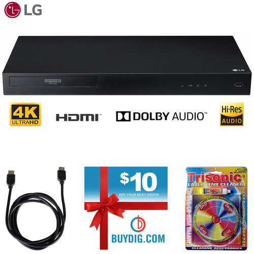 LG UBK80 4k Ultra-HD Blu-Ray Player w/ HDR Compatibility + Accessories Bundle