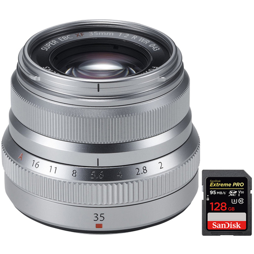 Fujifilm Fujinon XF35mm F2 R WR Silver X-Mount Lens + 128GB Memory Card