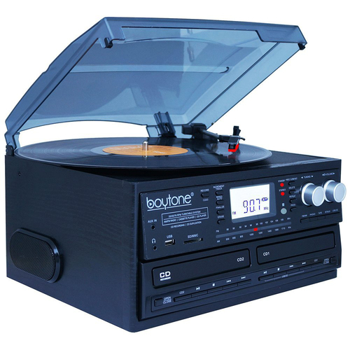 Boytone BT-29B, Bluetooth Dual CD Player and Recorder , AM/FM Radio&Turntable (OPEN BOX)