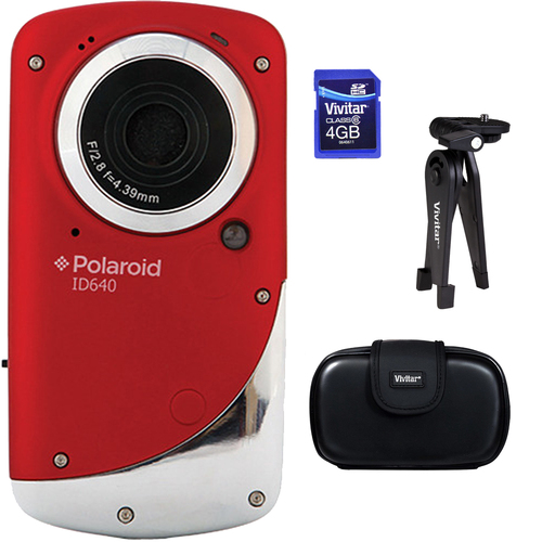 Vivitar ID640 HD Waterproof Pocket Video Camcorder - Red Accessory Kit - Open Box