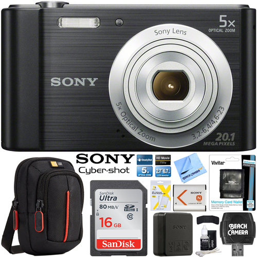 Sony Cyber-shot DSC-W800 Digital Camera 20.1MP Black Memory Card Case Pro Bundle