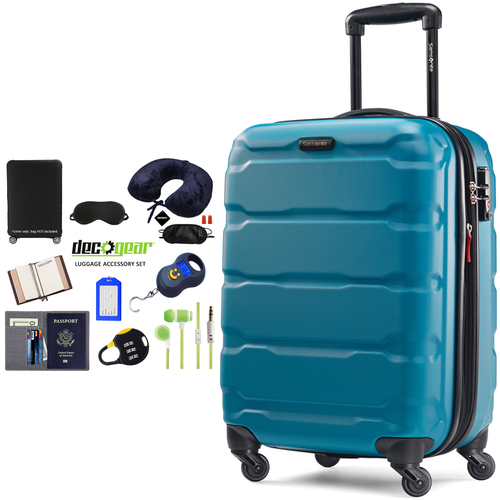 Samsonite Omni Hardside Luggage 20` Spinner Caribbean Blue+Luggage Accessory Kit