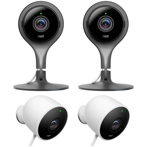 Google Nest Cam Indoor - Black (Qty x2) w/ Dual Outdoor Security Camera Bundle