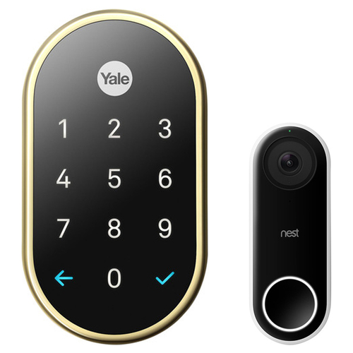 Nest x Yale Lock with Nest Connect (Polished Brass) & Google Nest Hello Doorbell