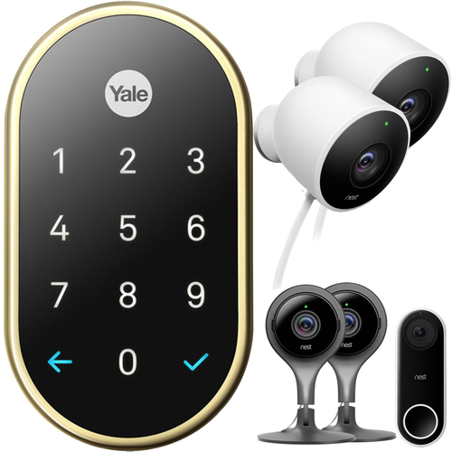 Nest x Yale Lock with Nest Connect (Polished Brass) with Deluxe Security Bundle