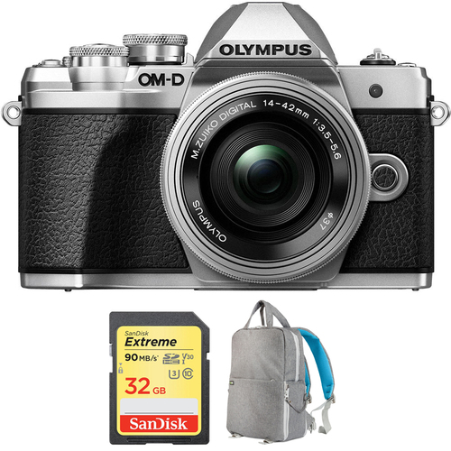 Olympus OM-D E-M10 Mark III Digital Camera 14-42 EZ Lens (Silver) + 32GB Card Bundle