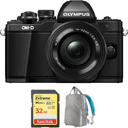Olympus OM-D E-M10 Mark II Digital Camera w/ 14-42mm EZ Lens (Black) + 32GB Card Bundle