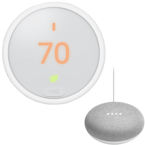 Google Nest Thermostat E T4000ES with Google Nest Mini - 2nd Gen Smart Speaker, Chalk