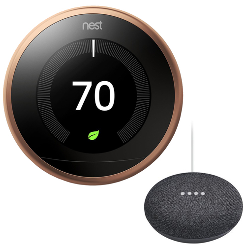 Google Nest  T3021US Learning Thermostat 3rd Gen w/ Google Mini Home Smart Speaker, Charcoal