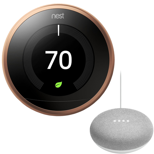 Google Nest  T3021US Learning Thermostat 3rd Gen with Google Mini Home Smart Speaker, Chalk