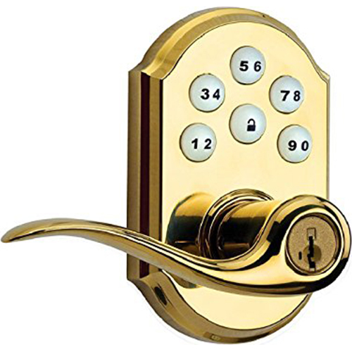Kwikset 912 Z-wave Lever Door Handle & Code Lock, Polished Brass (OPEN BOX)