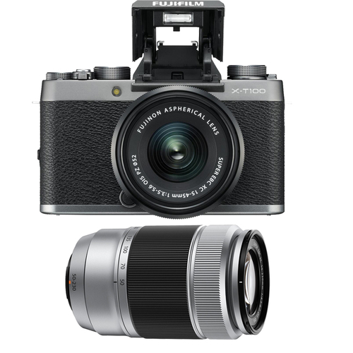 Fujifilm X-T100 Mirrorless Camera (Silver) with XC 15-45mm & 50-230mm F4.5-6.7 Lenses