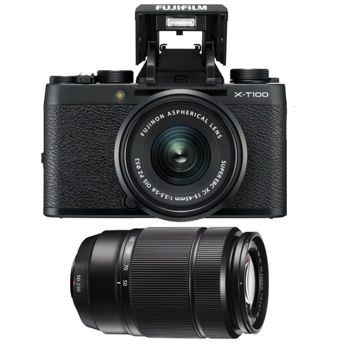 Fujifilm X-T100 Mirrorless Camera (Black) with XC 15-45mm & 50-230mm F4.5-6.7 Lenses