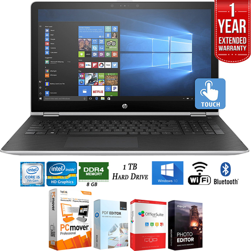 Hewlett Packard 15-br010nr Pavilion x360 15.6` Intel i5-7200U 8GB Laptop+Ext. Warranty Pack