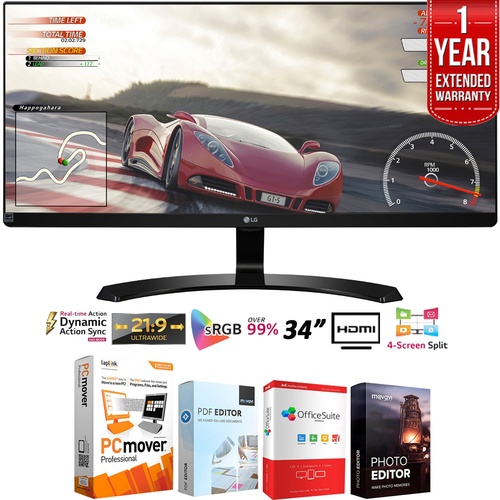 LG 34UM60-P 34` IPS WFHD Ultrawide Freesync Monitor 2017 +Extended Warranty Pack