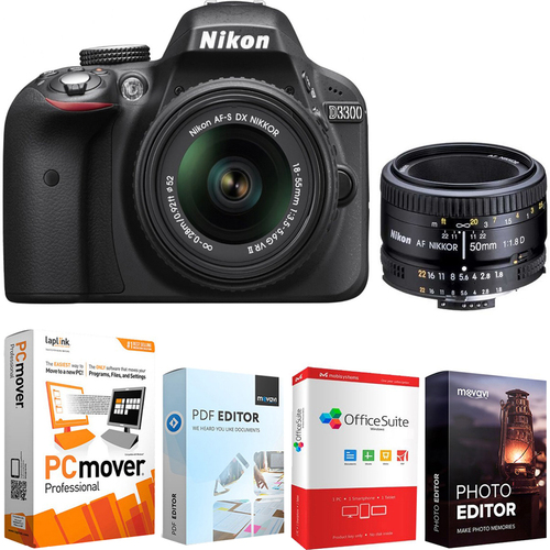 Nikon Refurbished D3300 24.2MP D-SLR Camera w/ 18-55mm VR II and 50mm f/1.8D Lenses