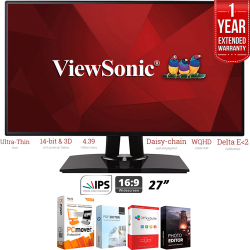ViewSonic VP2768 27` IPS WQHD 1440p Pro Monitor (2017) +Extended Warranty Pack