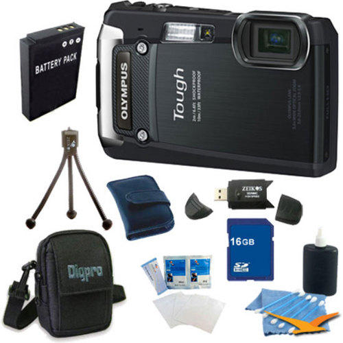 Olympus 16GB Kit Tough TG-820 iHS 12MP Water/Shock/Freezeproof Digital Camera - Black