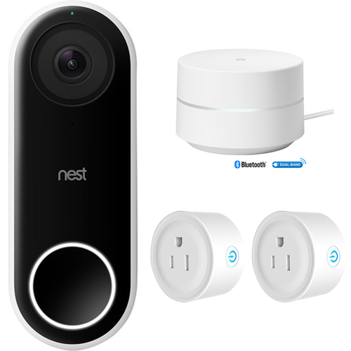 Google Nest Hello Smart Wi-Fi Video Doorbell + Google Wi-Fi + Wifi Smart Plug (2-Pack)