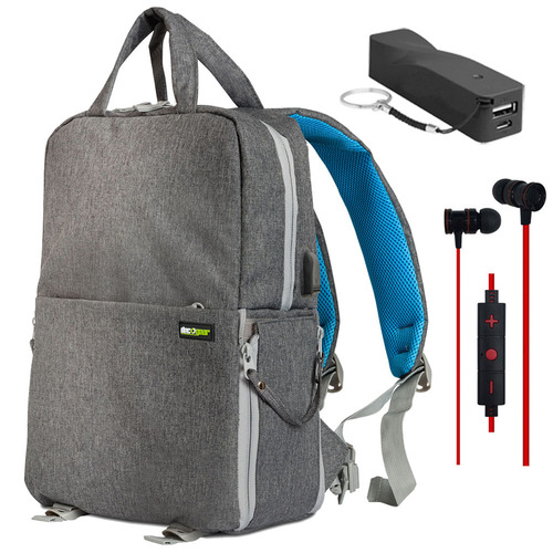 Deco Gear Large Backpack for DSLR Camera with Bluetooth Earbud & Portable Power Bank 