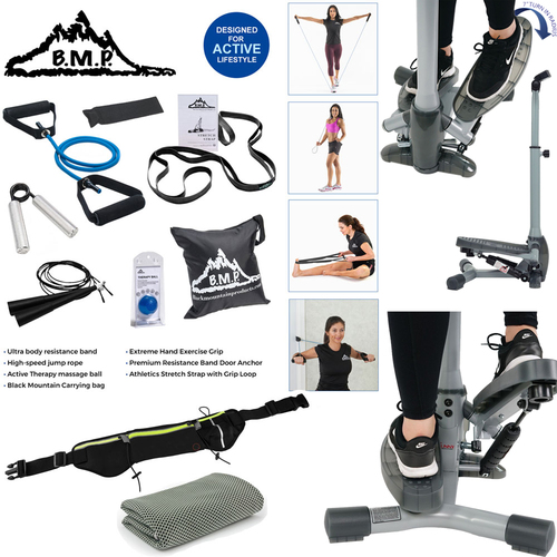 Sunny Health and Fitness Twist-In Stepper Step Machine w/ Handlebar and LCD Monitor (SF-S0637) Bundle