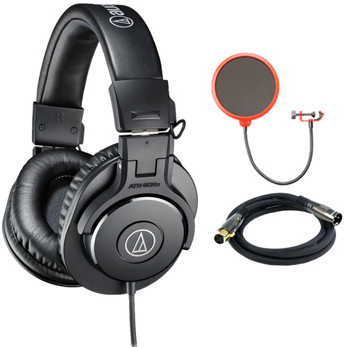 Audio-Technica ATH-M30x Professional Headphones w/ Pop Filter Bundle