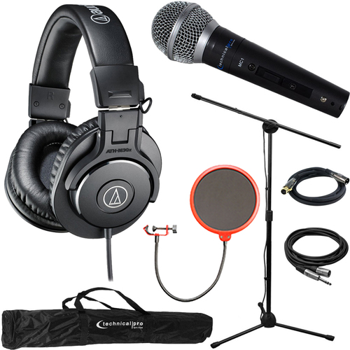 Audio-Technica ATH-M30x Professional Headphones & Technical Pro Microphone Bundle