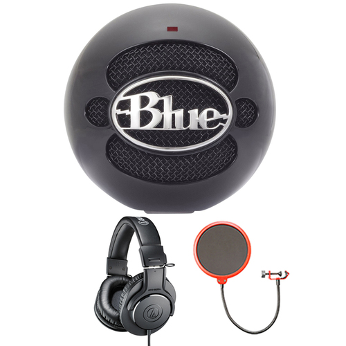BLUE MICROPHONES Snowball USB Microphone Gloss Black w/ Headphone Bundle