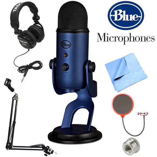 BLUE MICROPHONES Yeti USB Microphone Midnight Blue with Headphones Bundle