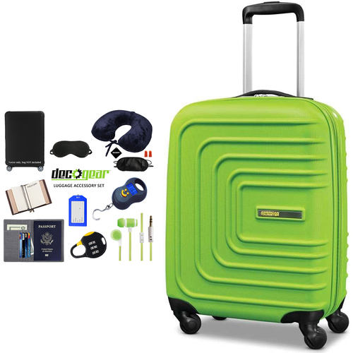 American Tourister 28` Sunset Cruise Hardside Spinner Luggage Green + Accessory Kit