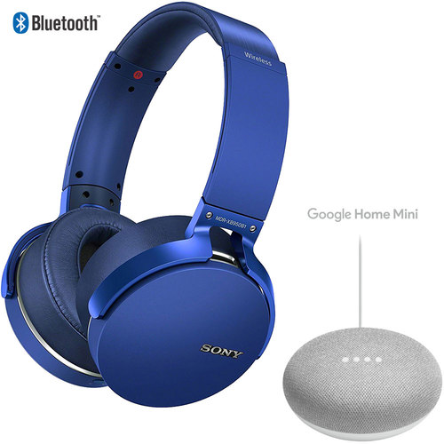 Sony XB950B1 Extra Bass Wireless Bluetooth Headphones (Blue) 2017 + Google Home Mini