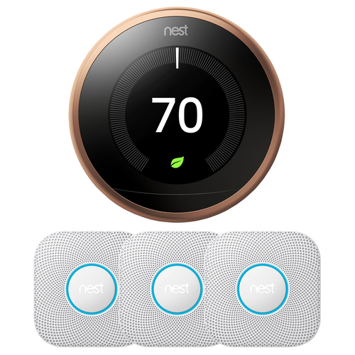 Google Nest Learning Thermostat 3rd Gen (Copper) w/ 3-Pack Nest Protect