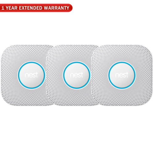 Google Nest Protect Smoke and CO Alarm, Battery, 3-Pack (White) w/ Warranty Bundle