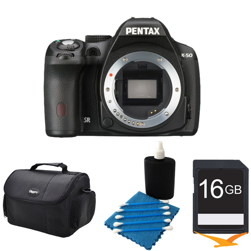 Pentax K-50 Black 16MP Digital SLR Camera - Body Only 16 GB Bundle