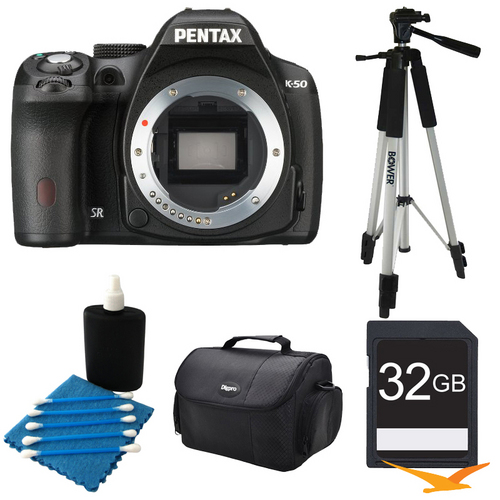 Pentax K-50 Black 16MP Digital SLR Camera - Body Only 32 GB Bundle