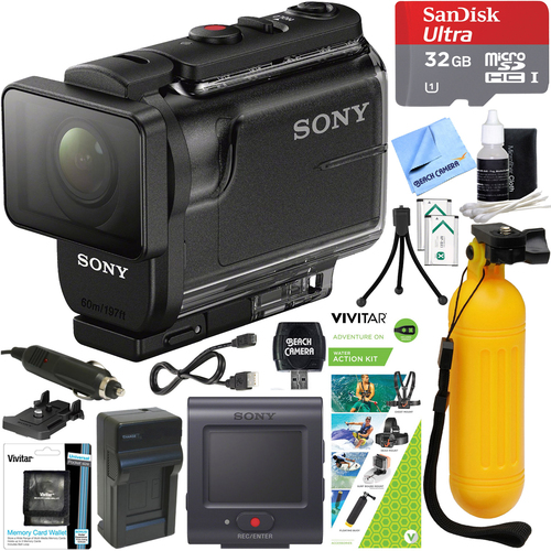 Sony HDRAS50R/B Full HD Action Cam + Live View Remote & Water Action Kit Bundle