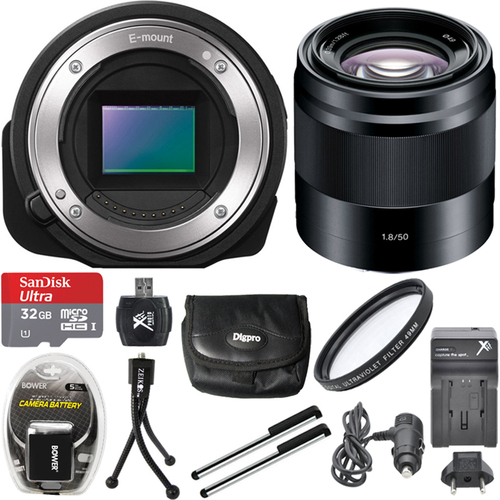 Sony ILCE-QX1/B Interchangeable Lens Style Camera with 50mm f/1.8 Lens 32GB Bundle